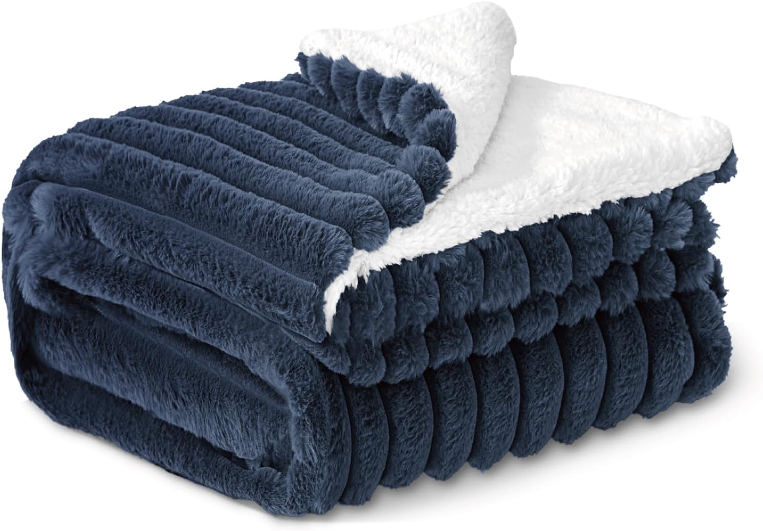 INFIIXSO Sherpa Throw Blanket for Couch - Super Soft & Warm Striped Fleece Blanket, Cozy Plush Fluffy Blanket All Season Use (Navy Blue, 50x60 Inches) - Image 8