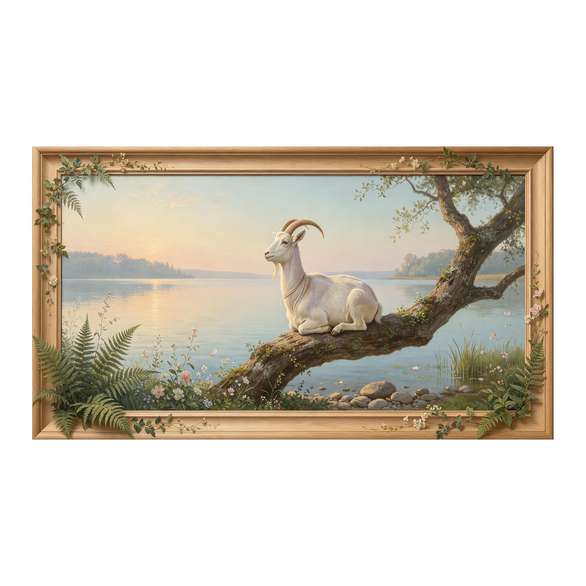 Murasolite 3D 3D Framed Wall Art 50cm×90cm Pastoral Lake Landscape Oil Painting SelfAdhesive Fabric Mural Wall Decor, Peel and Stick No Damage to Wall for Bedroom Living Room