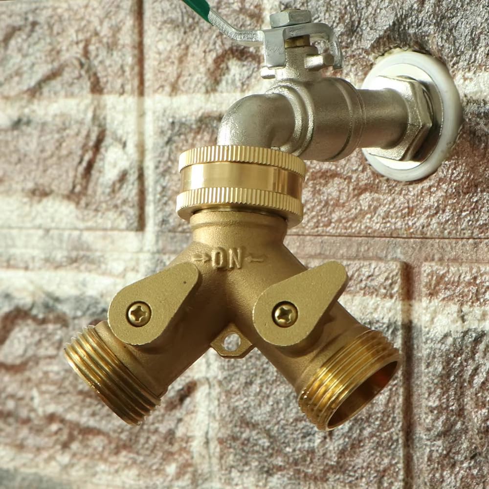 Divisor de manguera de latón con válvula de bola de 2 vías y conector en Y para adaptador de manguera de jardín, ideal para grifo al aire libre y sistema de riego doméstico, duradero y eficiente