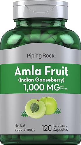 Piping Rock Cápsulas de extracto de fruta Amla de 1000 mg | 120 unidades | Suplemento de hierbas | Sin OMG, sin gluten