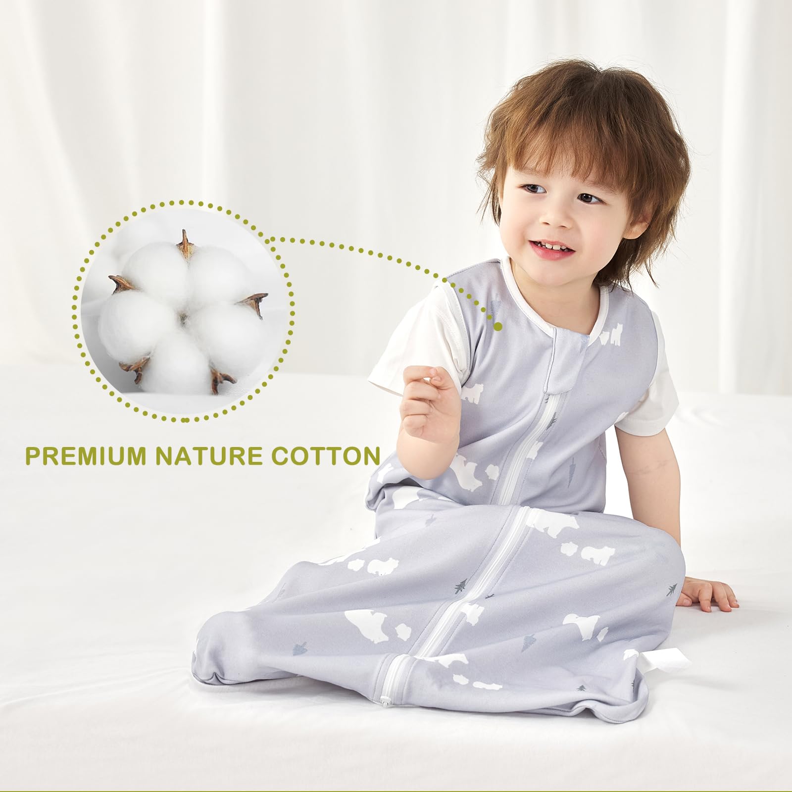 Sac de Couchage pour Bébé 0.5 TOG, 100% Coton, Gigoteuse Douce et Respirante d'Été, Sac de Couchage 0.5 TOG pour Nouveau-Né et Tout-Petit, Feuilles