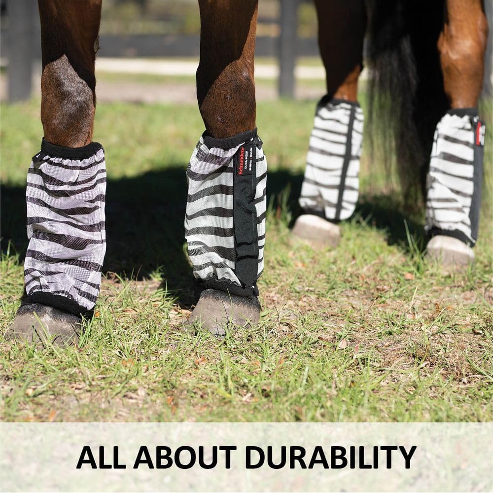 Schneiders Dura-Mesh II Non-Fitted Zebra Horse Fly Boots | Set of 4 | Fly Confusion Design | 70% UV Protection | Durable & Comfortable | Color Zebra | Size Horse (14" Tall)