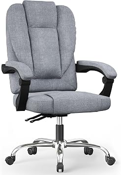 naspaluro Executive Ergonomic Office Desk Chair with Springs/Armrests, Comfy Big Tall Fabric Computer Work Chair, Heavy Duty Cross Legged Study Chairs, High Back Home Office Swivel Light Gray Chair