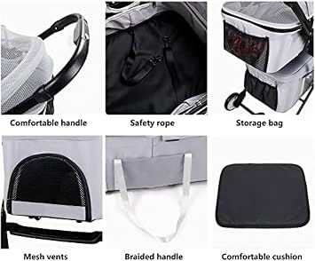 Pet Stroller Buggy Dog Cat Multi Head Dog Stroller Double Cat Dog Stroller for 2 Dogs Cat Pet Stroller Foldable Double Layer Pet Trolley Stroller for Twin or Multiple Travel Carrier Removable Cage Load Capacity 20kg