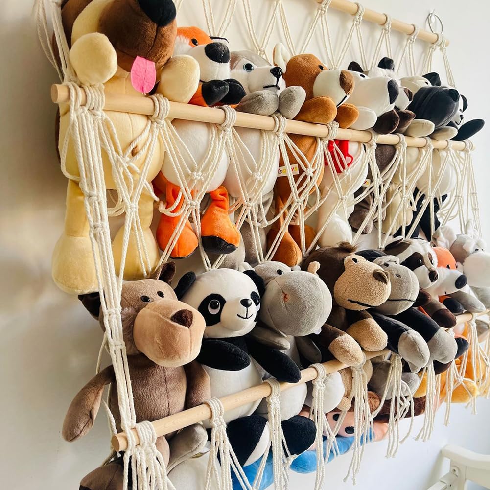 Amaca Porta Peluche Regolabile in Legno 70x80 cm per Giocattoli Organizzatore