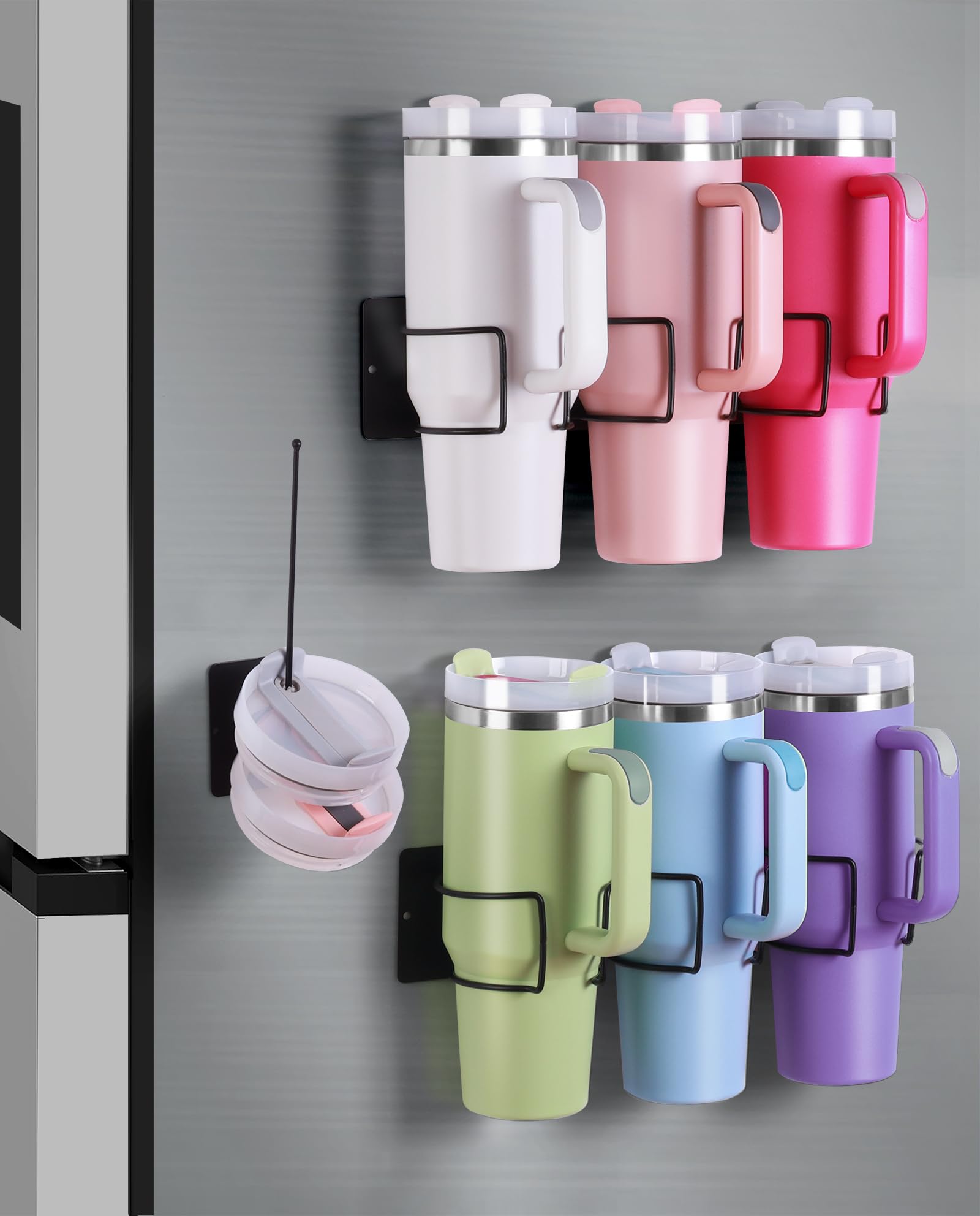 Magnetic Stanley Cup Holder for Refrigerator, Water Bottle Organizer for 40 oz Stanley Tumblers with Lid Storage, Kitchen Pantry Accessories & Cup