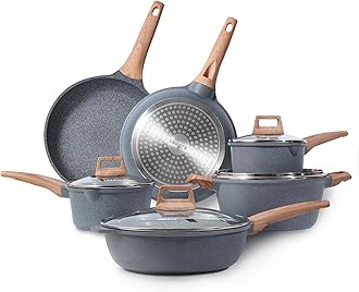 CAROTE10 Pcs Pots and Pans Set，Nonstick Cooking Set, Cookware Sets,Kitchen Pots and Pans Frying Pans (Granite, Induction Cookware)