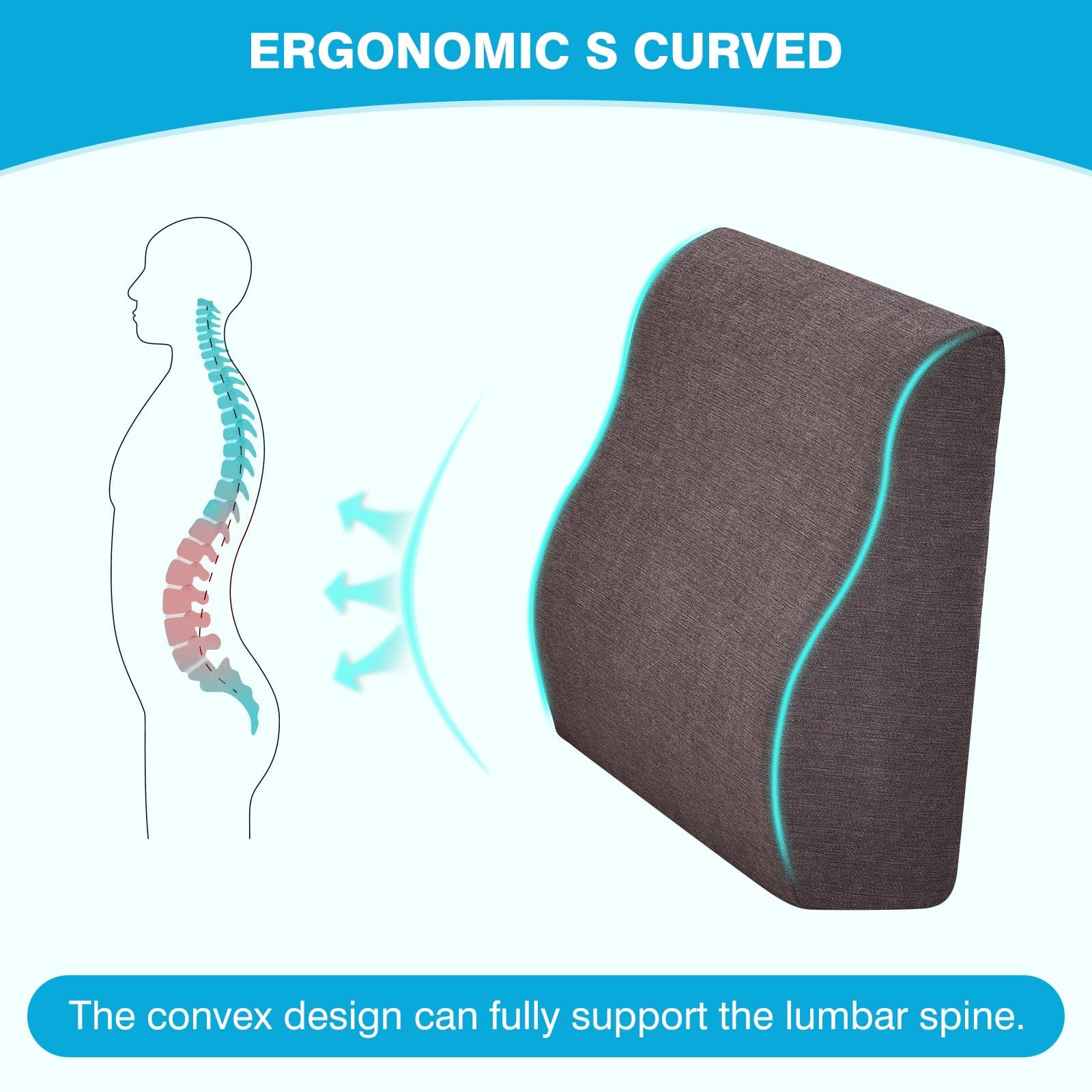 Almohada de apoyo lumbar para reclinable, almohada de apoyo lumbar de doble capa con espuma viscoelástica de gel, ergonómica, cojines lumbares para ancianos, alivio del dolor de espalda baja,