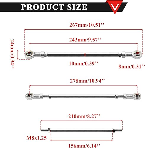 Miniatura 2 de PRO BAT 2pcs 210mm Universal 11" x 5/16 8mm Tie Rod End Steering Kit Go Kart Off Road Dirt Bike ATV