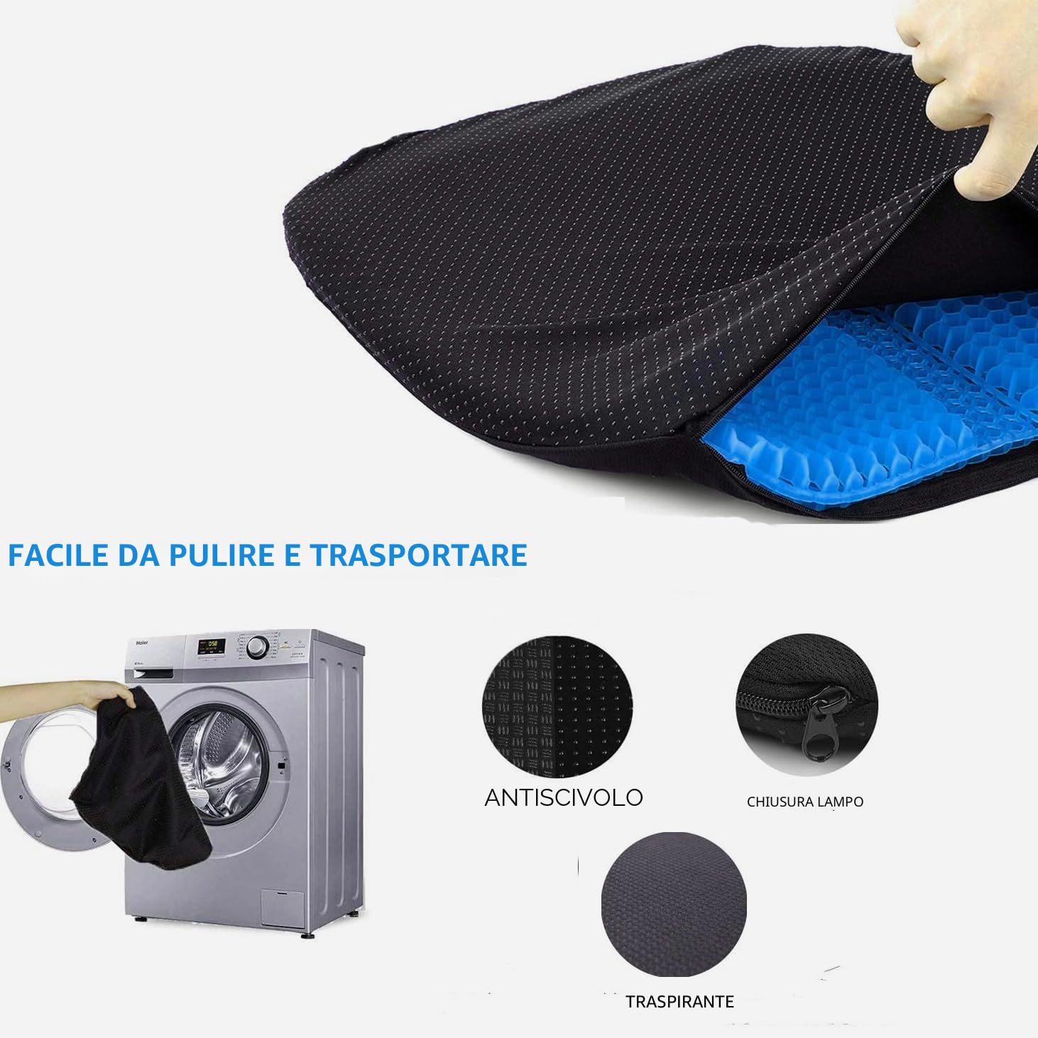 Cuscini per Sedie in Gel, Struttura a Nido d'Ape Traspirante Cuscino Gel Antidecubito per Sedia a Rotelle Casa Ufficio Auto, 45 * 42 * 3cm, Blu Scuro