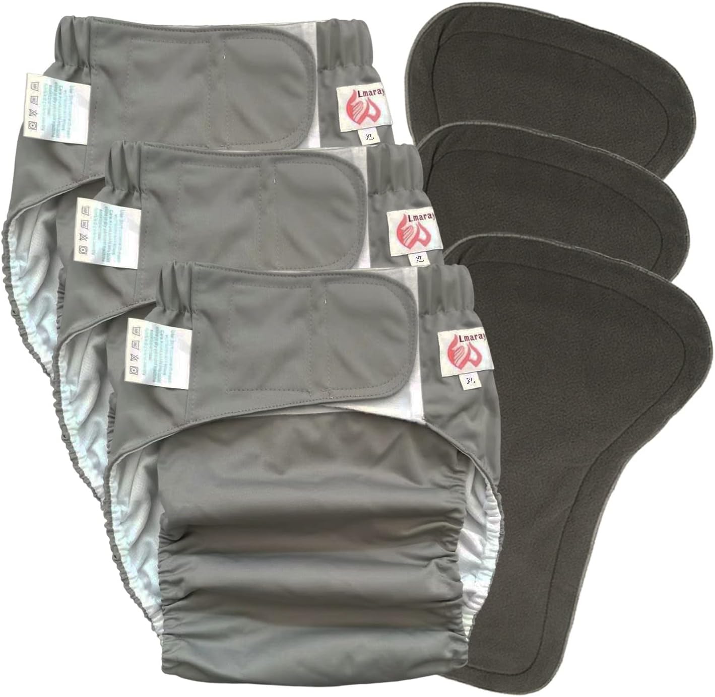 3 Pack Adult Cloth Diapers with Oversized Diaper Inserts, TPU Waterproof Nappy Reusable Washable Elderly Incontinence Care Protection Nappies Underwear for Men or Women, Waist 39.4-53.15Inches（XL）