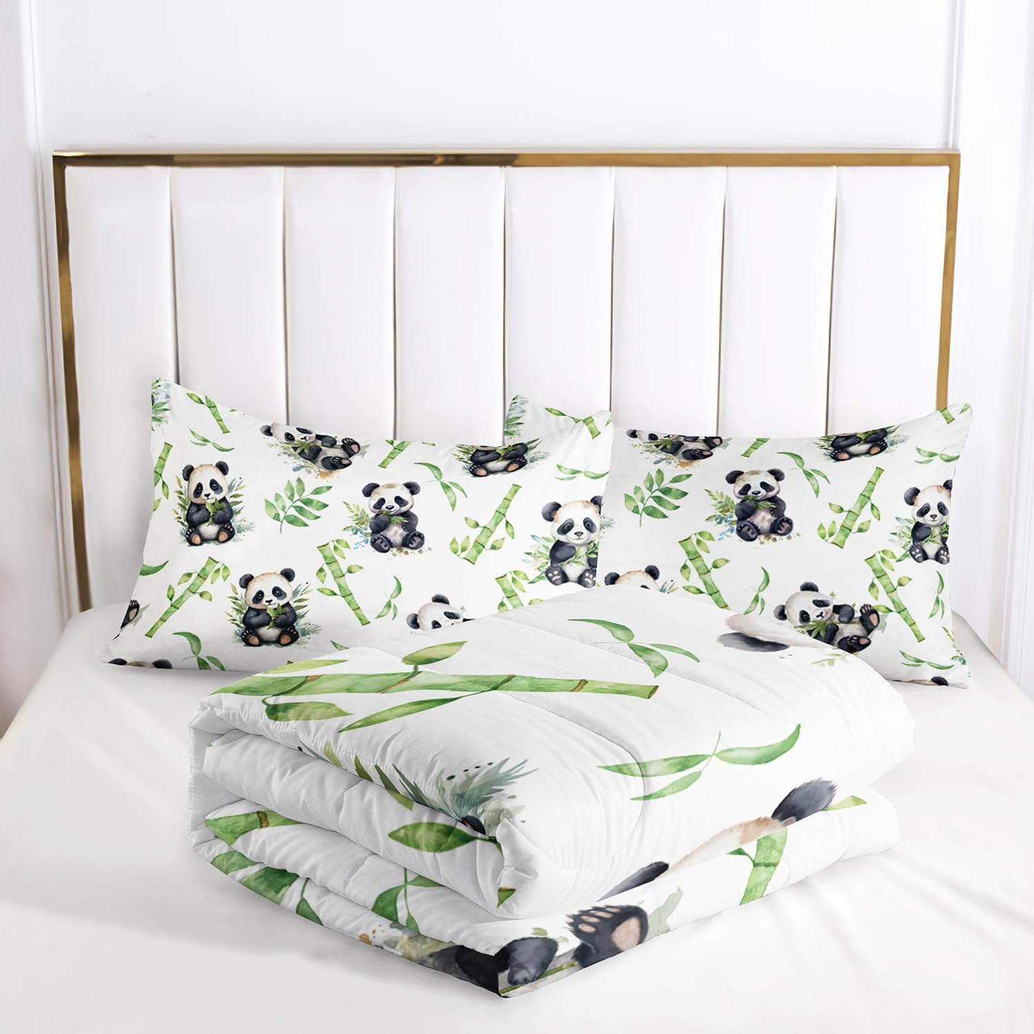 AILONEN Panda Kids Comforter Set Twin Size, Kawaii Cute Cartoon Panda Bedding Set for Kids Boys Girls,Cute Duvet Set for All Season,Soft Breathable 3 PCS,1 Quilt and 2 Pillowcases