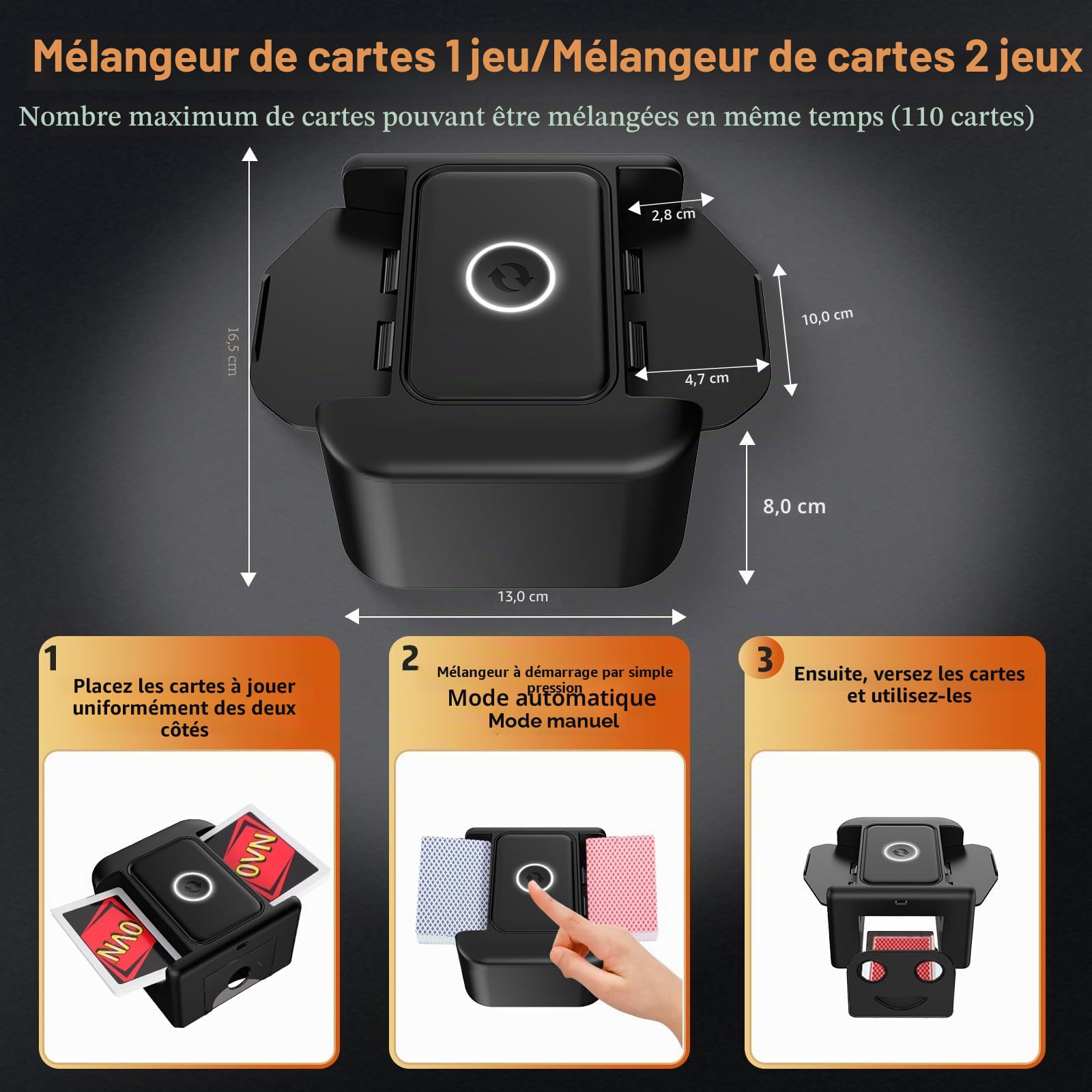 M5 Mélangeur de Cartes Automatique Rechargeable 1 à 2 Jeux - Silencieux Mélangeur de Carte électrique pour UNO Skyjo Romme PILI, Portable Smart Card Mixer avec Palette