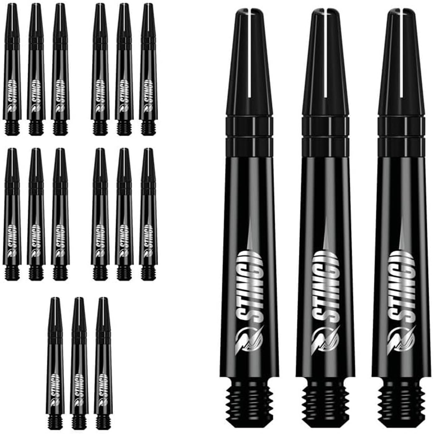 RUTHLESS Sting | Polycarbonate Dart Shafts Solid Black with Black Aluminium Top, Tweenie 40mm,5 Sets of 3 Stems (5XS1768)