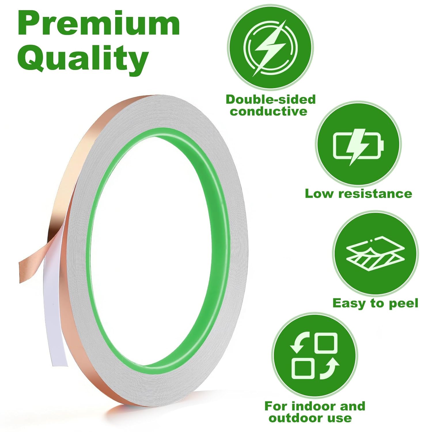Rindion 4 Pack Copper Tape, 1/4inch X 196.8FT Double-Sided Conductive Copper Foil Tape, Copper Tape Conductive Adhesive for EMI Shielding, Electrical Repairs, Guitars, Grounding, Craft Decorations
