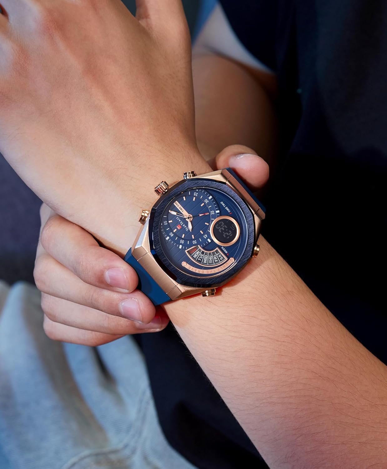 Men's Watch Analog-Digital Chronograph Waterproof Sport Watch Calendar Date Luminous Alarm Casual Work Hiking Running Wrist Watch with Second Hand and Silicone Strap - Image 6