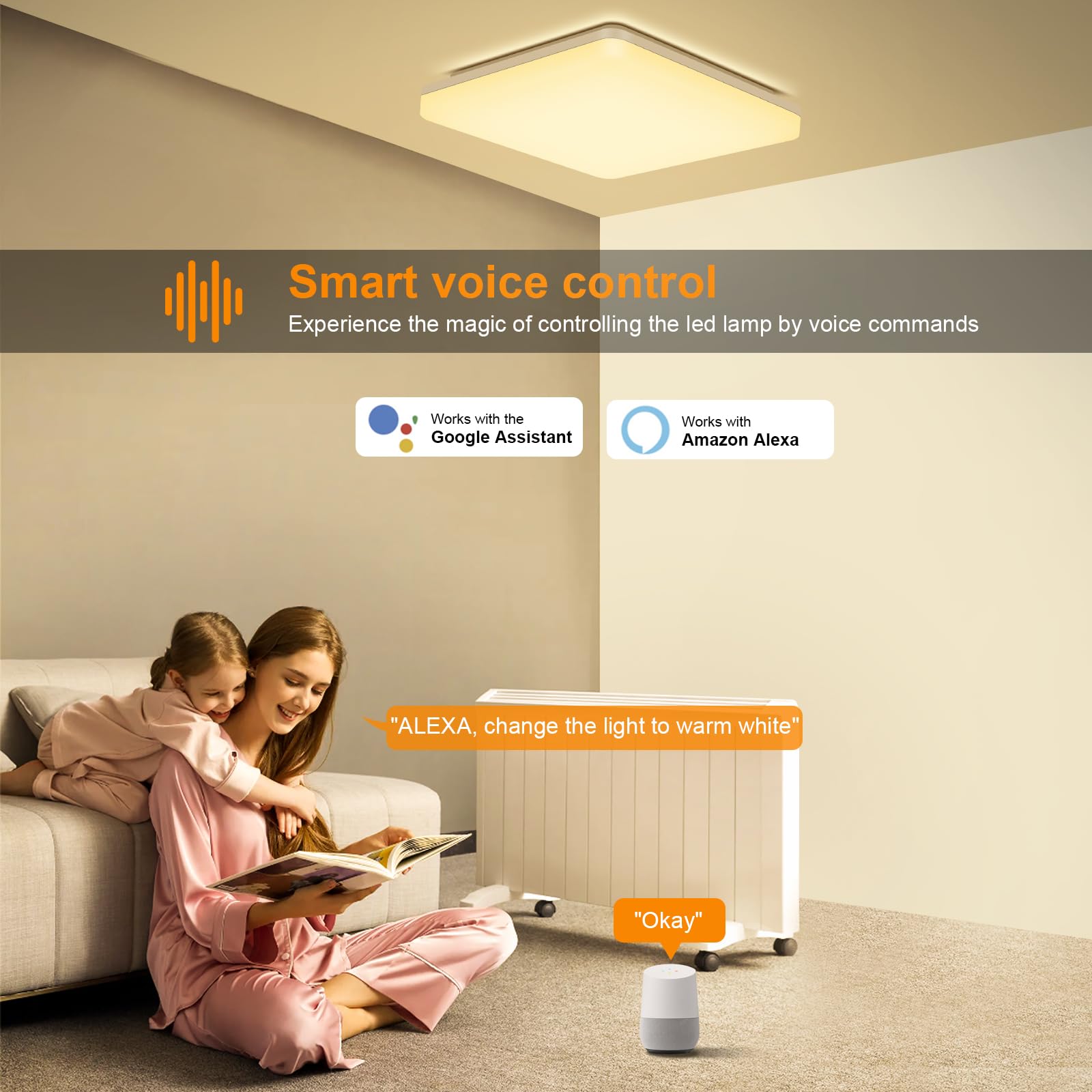 LEZOE Plafonnier LED dimmable avec télécommande, 60x20x2,9cm, 24W 3000lm 2700K- 6500K, avec fonction mémoire, idéal pour le bureau salon chambre la