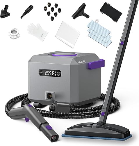 awasky Canister Steam Cleaner: 50-Sec Heat-Up, 0.6 Gal Tank Refill Anytime (Non-