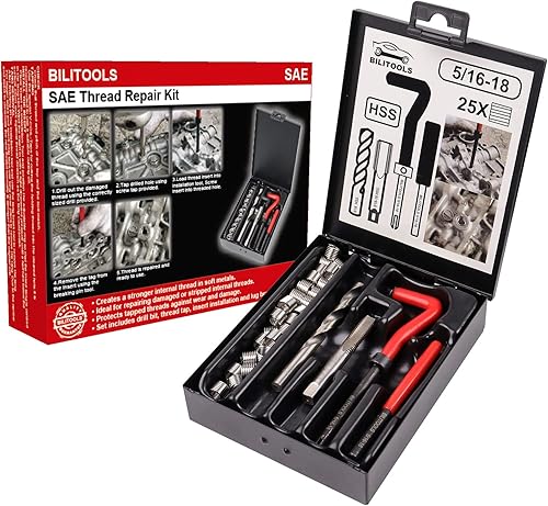 Miniatura 25 de BILITOOLS Kit de reparación de roscas de 7/16-14 pulgadas, kit de reparación de helicoidales de taladro HSS SAE