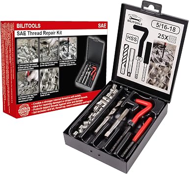 BILITOOLS 5/16-18 inch Thread Repair Kit, HSS Drill Helicoil Repair Kit SAE