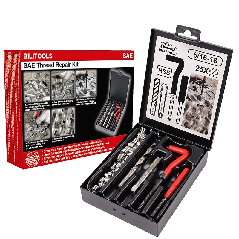 Kit de Reparo de Rosca 5/16-18, com Broca HSS e Insertos de Aço Inoxidável 304 BILITOOLS