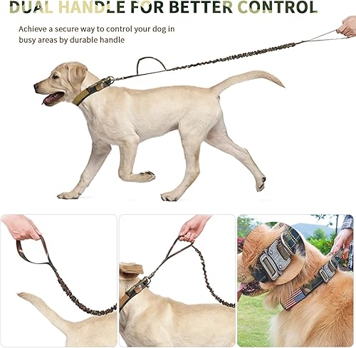 Miniatura 6 de Collar táctico para perro y correa elástica, juego de collar y correa militar para perro con bandera estadounidense de Estados Unidos, collar K9