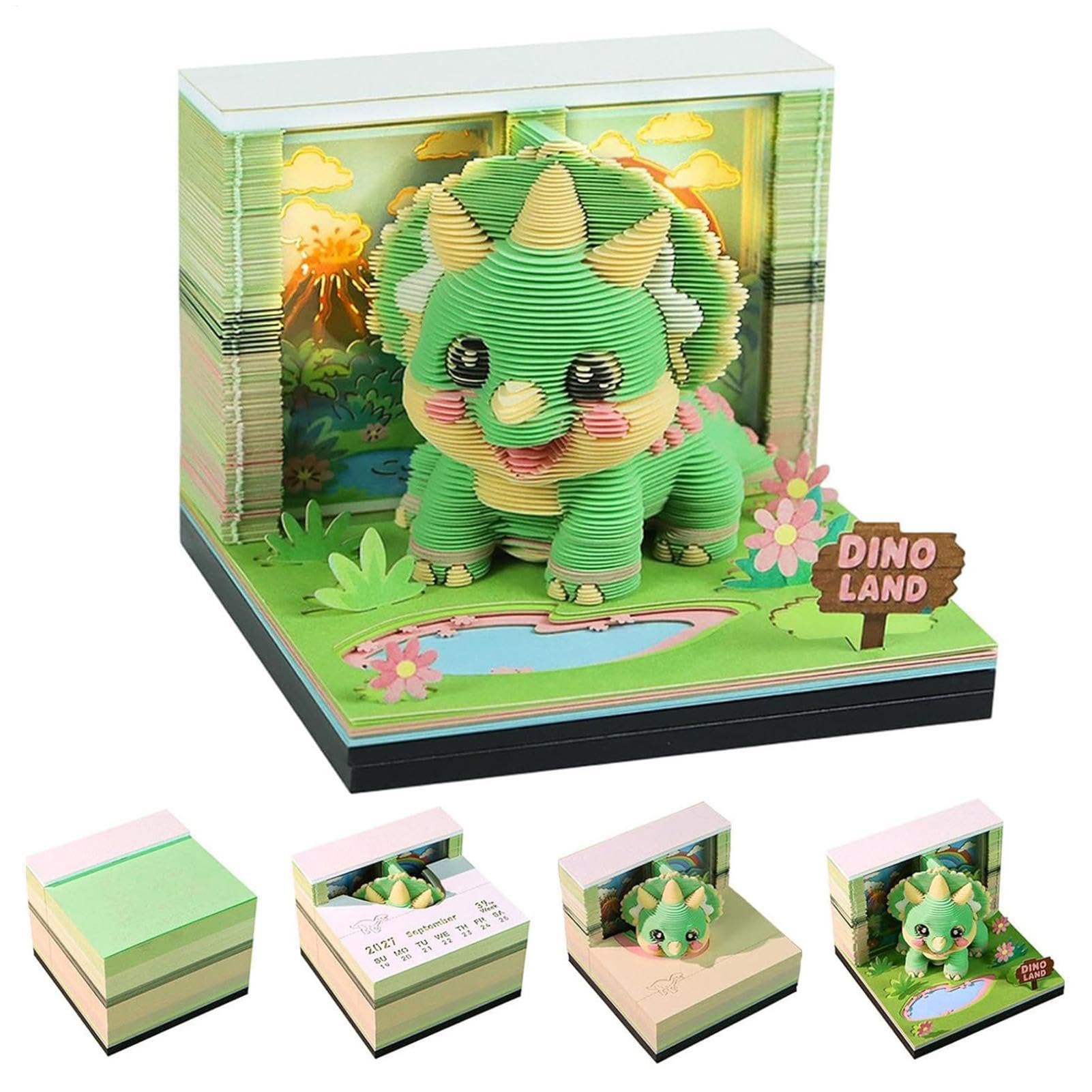 2027 3D Dinosaurier Abreißkalender Notizblock Schreibtischplaner | 2027 Pop-Up-Papierskulptur-Kalender mit Dinosaurier-Notizblock für Notizen, Planung, Gewohnheitsverfolgung und Bürodekoration