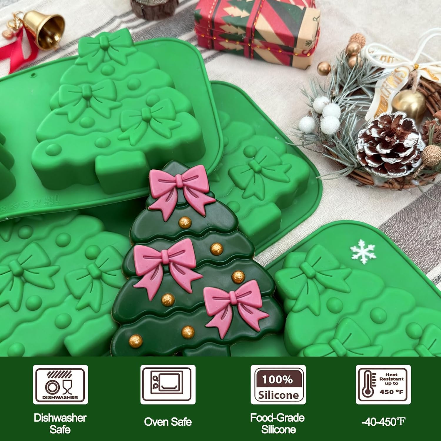 3 Pack Christmas Tree Silicone Baking Molds Large Christmas Chocolate Molds 3D Christmas Cake Mold Holiday Candle Resin Xmas Pine Tree Soap Ice Cube Mold for Chocolate Candy Festival Home Decoration