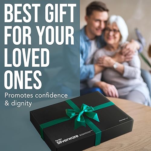 Vista 32 de BUNMO Utensilios adaptativos para ancianos, artritis, agarre débil, temblores y discapacitados, práctica bolsa de viaje, ligera de 3.35 onzas, acero