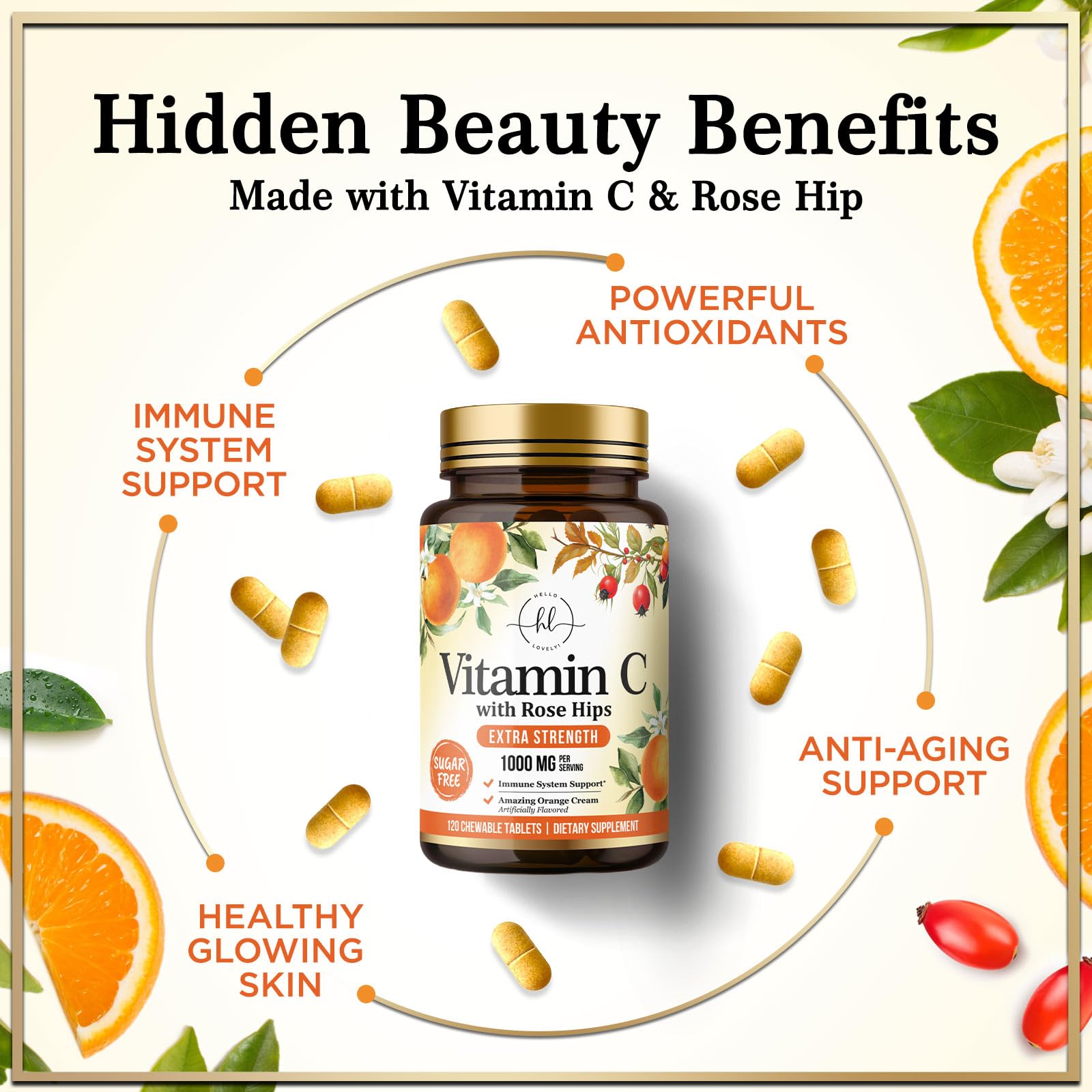 Vitamin C 1000mg Per Serving - Extra Strength with Rose Hips Bioflavonoids - Sugar Free Vitamin C Chewable Pills, Vit C Supplement for Immune Support & Antioxidant, USA Bottled - 120 Chewable Tablets — Amazon image 5