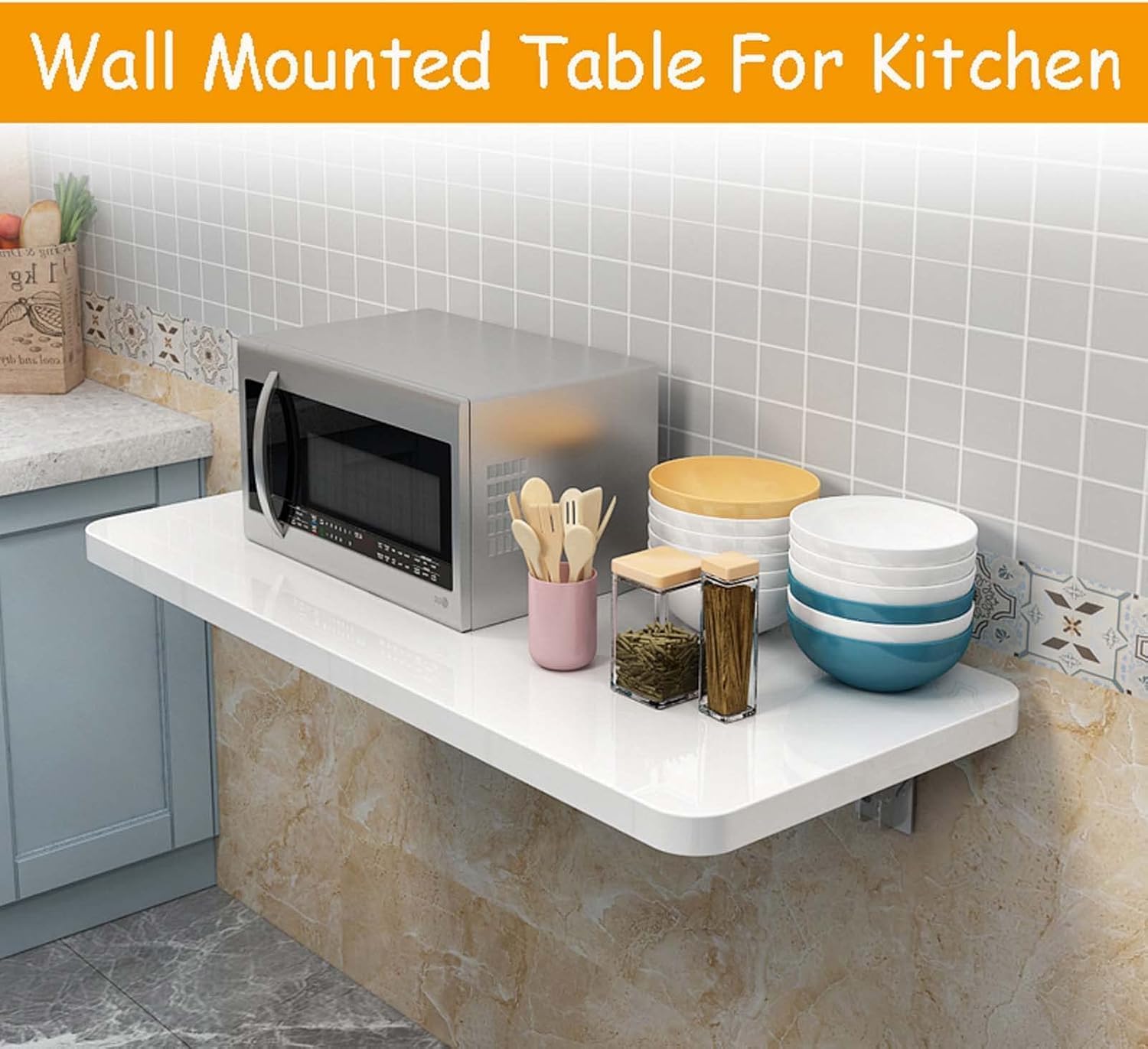 折りたたみ式壁掛けテーブル - 自宅、キッチン、書斎に最適なホワイトポータブルノートパソコンデスク - 無垢材製省スペースダイニング