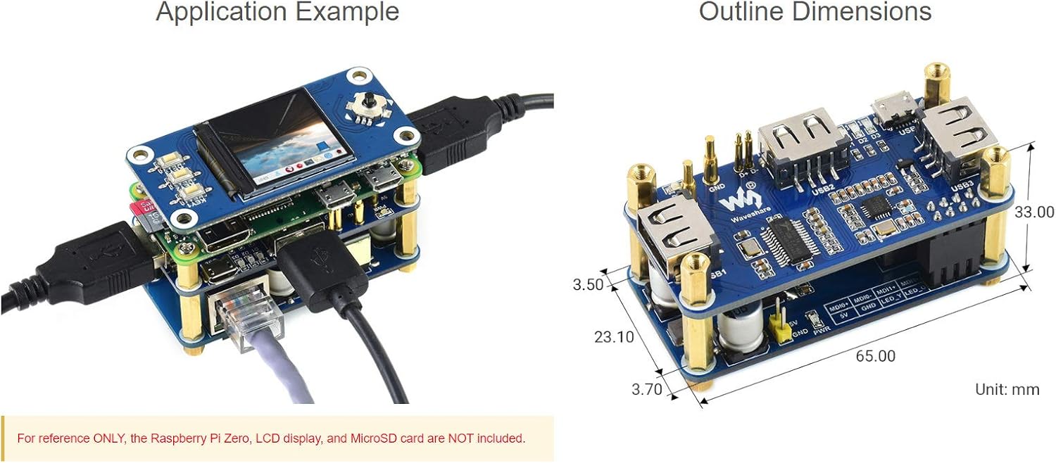 Waveshare PoE Ethernet/USB HUB HAT, Compatible with Raspberry Pi Zero/Zero W/4B/3B/3B+, 3X USB 2.0 Ports, 802.3af-Compliant