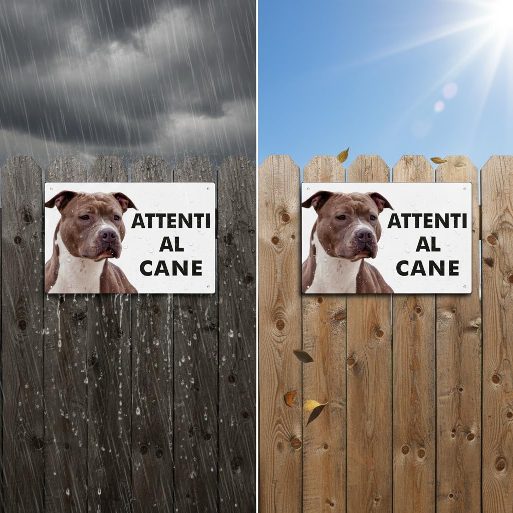 Pubblimania Cartello Attenti al Cane Amstaff - Targa Segnaletica in Alluminio composito 3 mm di spessore - Resistente alle Intemperie e ai Raggi UV - Fori Pre-perforati (Amstaff Marrone Cm 20x15)