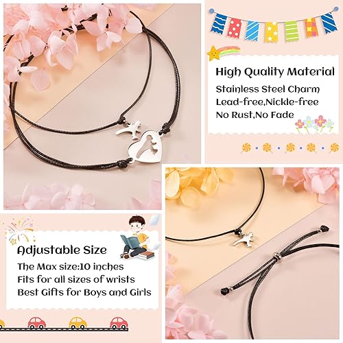 Miniatura 2 de VU100 Pulsera de regreso a clases, pulsera de dinosauriocorazón a juego, pulsera para madre e hija, regalo para el primer día de escuela, pulseras