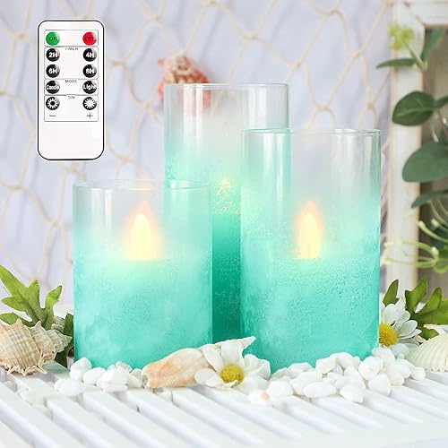 Miniatura 5 de Crystal Club Velas parpadeantes sin llama con temporizador, juego de 3 velas de chorro de arena con efecto de cristal de cera real, funciona con