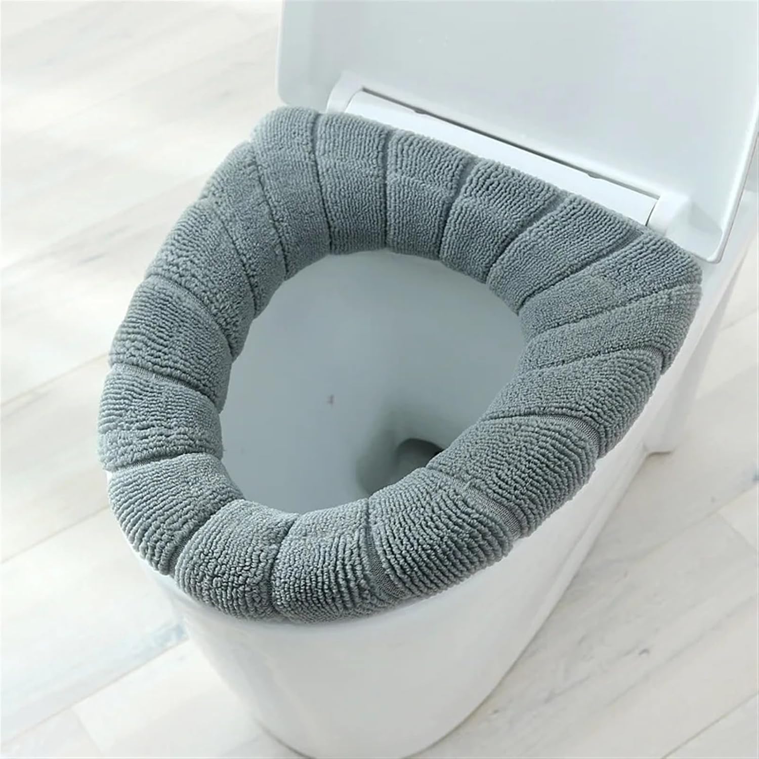 Winter Warm Toilet Seat Cover O-Shaped Cushion Toilet Seat Washable Bathroom Accessories Knitted Solid Color Soft (Size : Green)