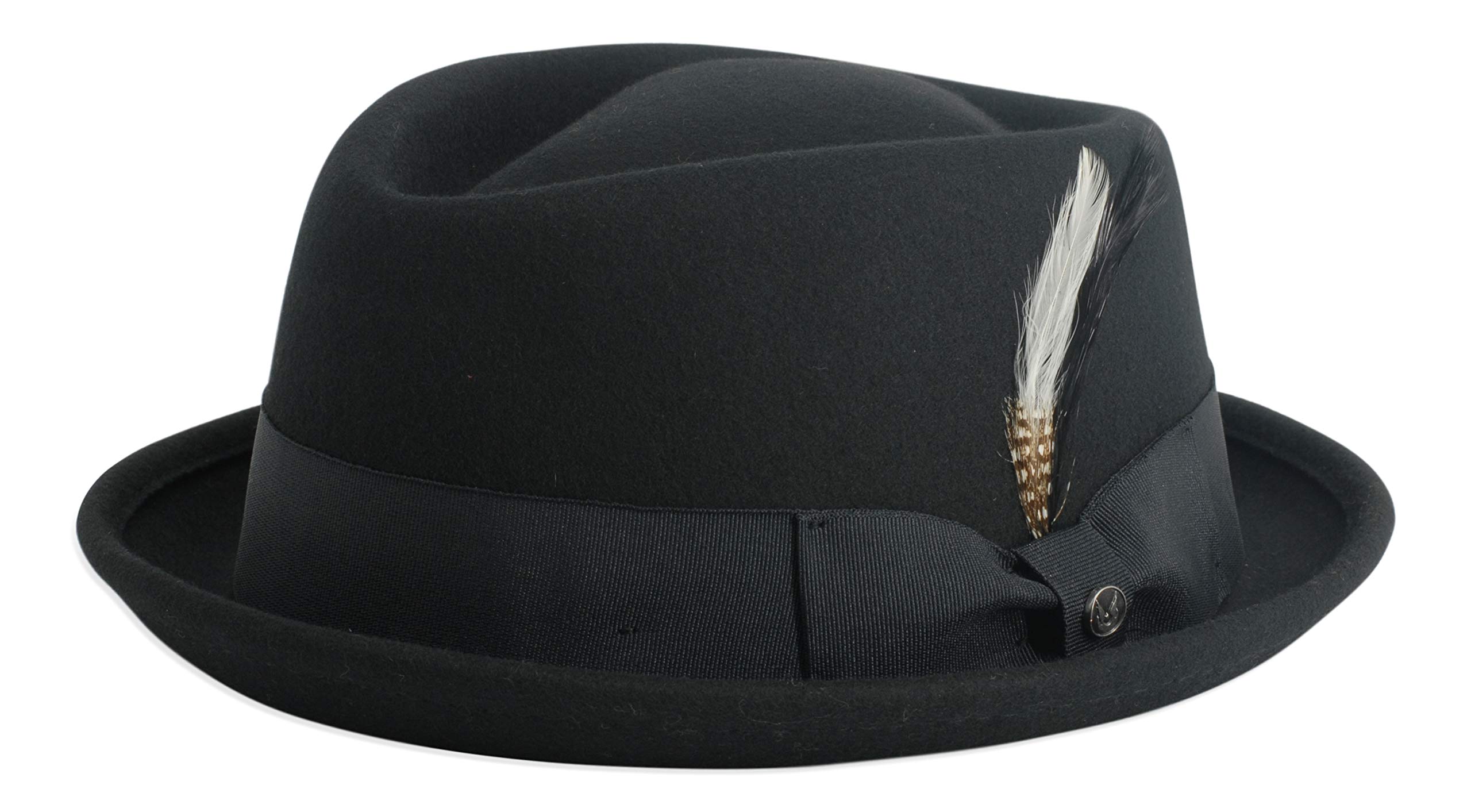 Gamble & Gunn Men's Black ‘New Orleans Ii’ Pork Pie Hat, ’S, Unisex, Wool Diamond Top Hat (60Cm)