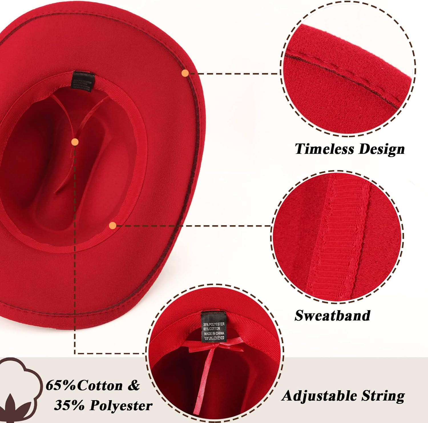 Western Cowboy Hats for Women Classic Felt Wide Brim Fedora Hat with Belt Buckle Retro Panama Hat Unisex Rolled up Cap - Image 6