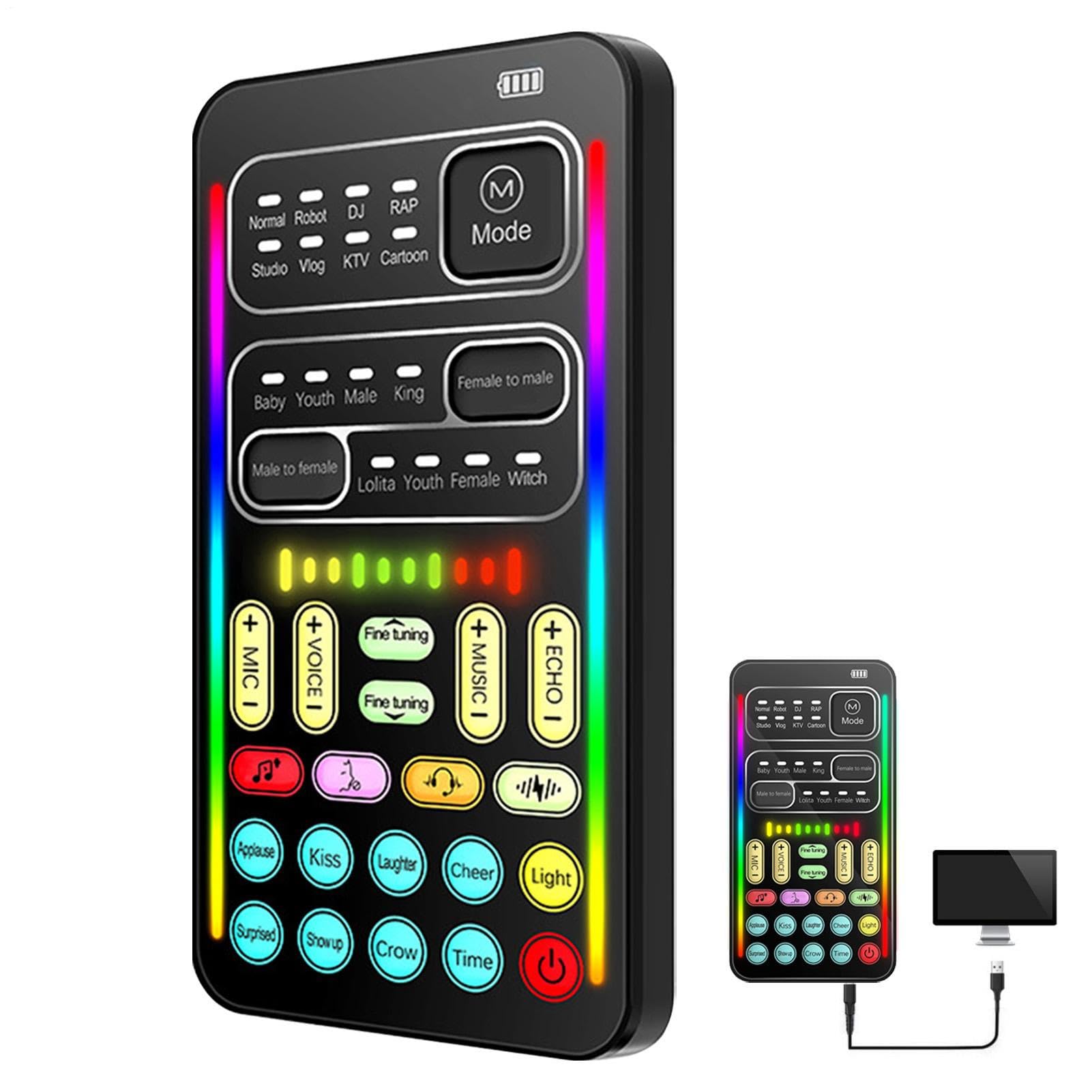 Dispositivo Voice-Changer, distorsore vocale portatile, mini scheda audio 8 effetti sonori, cambiamenti di suono, cambio vocale, compatibile con cellulare, computer, tavolo