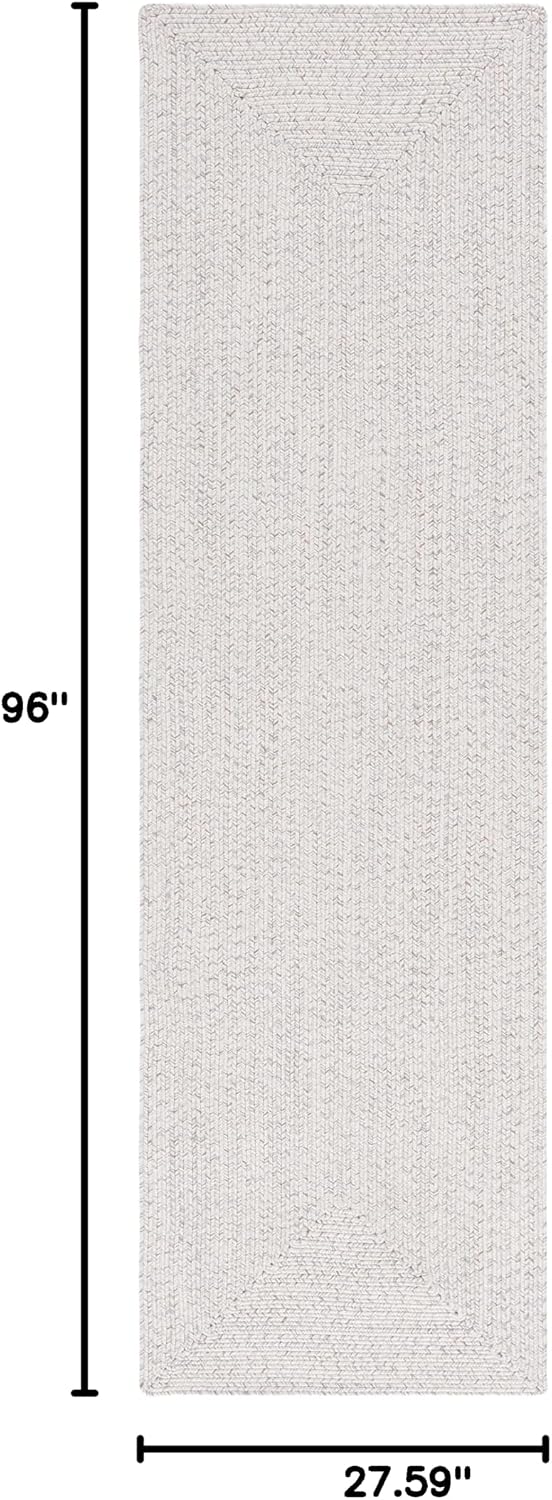 SAFAVIEH Washable Rug Outdoor Braided Collection - 2'3" x 8' Runner, Ivory & Light Grey, Handmade & Reversible, Non-Shedding & Easy to Clean, Ideal for Patio, Backyard, Mudroom (BRA201A)