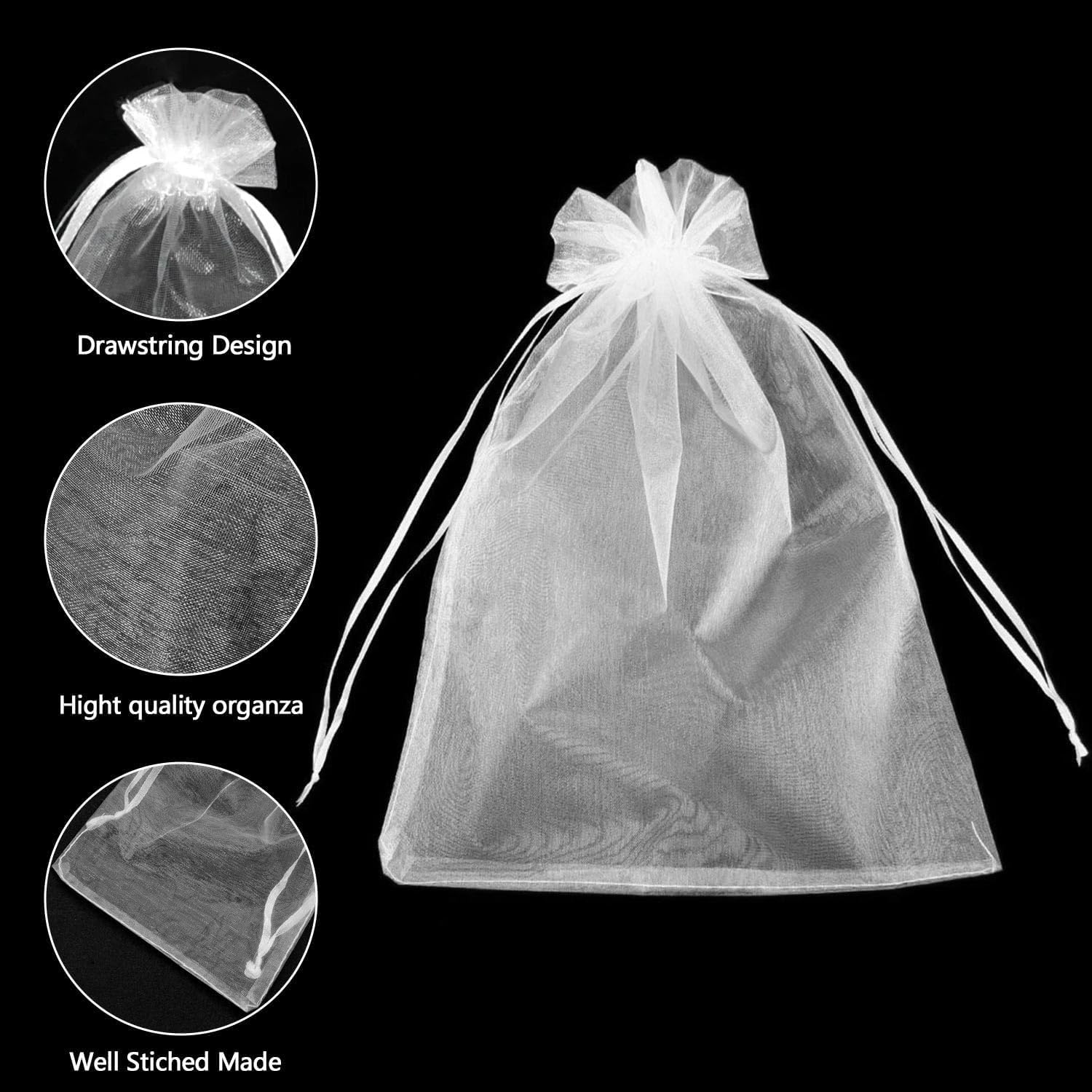 YUBBYSTU Torby z organzy białe, 50 szt. 13 x 18 cm siatkowe torby na prezenty ślubne ze sznurkiem do przezroczystych woreczków siatkowych, idealne na ślub, Boże Narodzenie, urodziny, rocznicę
