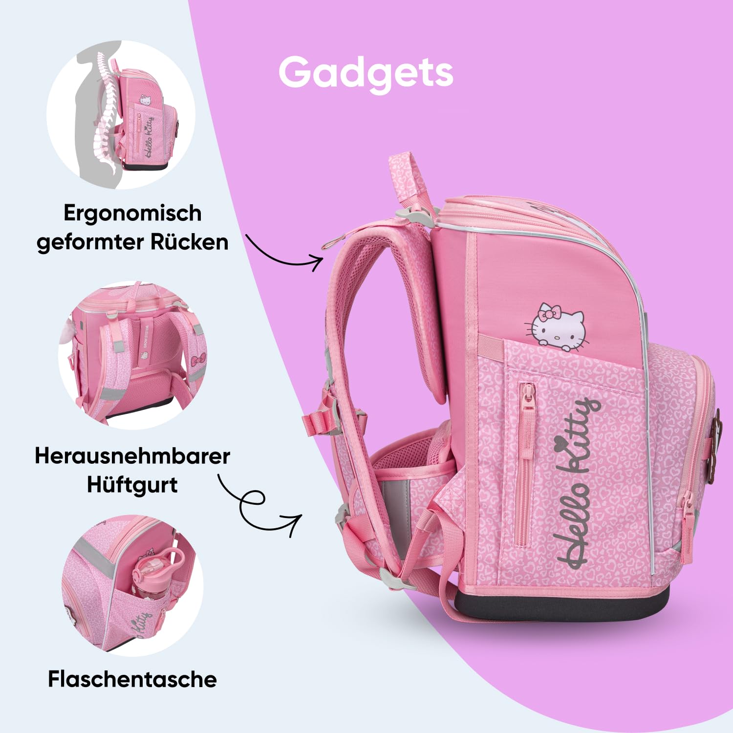 Baagl Schulranzen Jungen Mädchen Set 5 Teilig (Zippy Schultasche für 1. Klasse, Mäppchen, Turnbeutel, Schürze, Brustbeutel), Grundschule Ranzen, Ergonomischer Schulrucksack, 21 l
