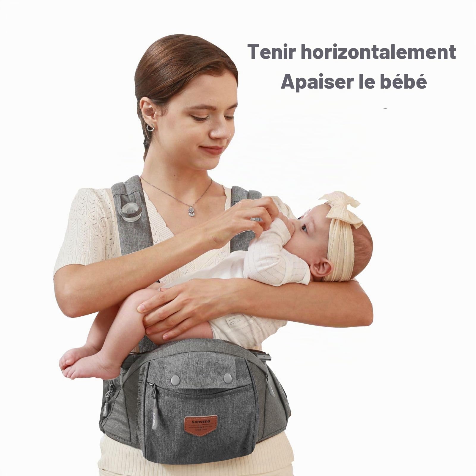 SUNVENO Baby Carrier, 6-in-1 Ergonomic Hipseat Carrier with Breathable Air Mesh, Front and Back Hip Seat Carriers for 7-48 lbs Babies, Padded Shoulder Strap for All Season, Grey