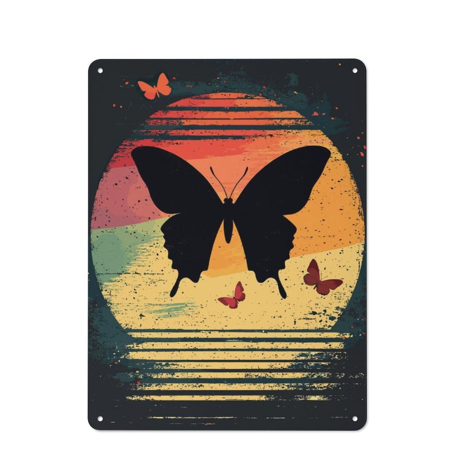 Retro Butterfly Sunset Metal Wall Plaque 40x30cm, Nostalgic Wall Art for Living Room, Hallway, Kitchen Or Cafe