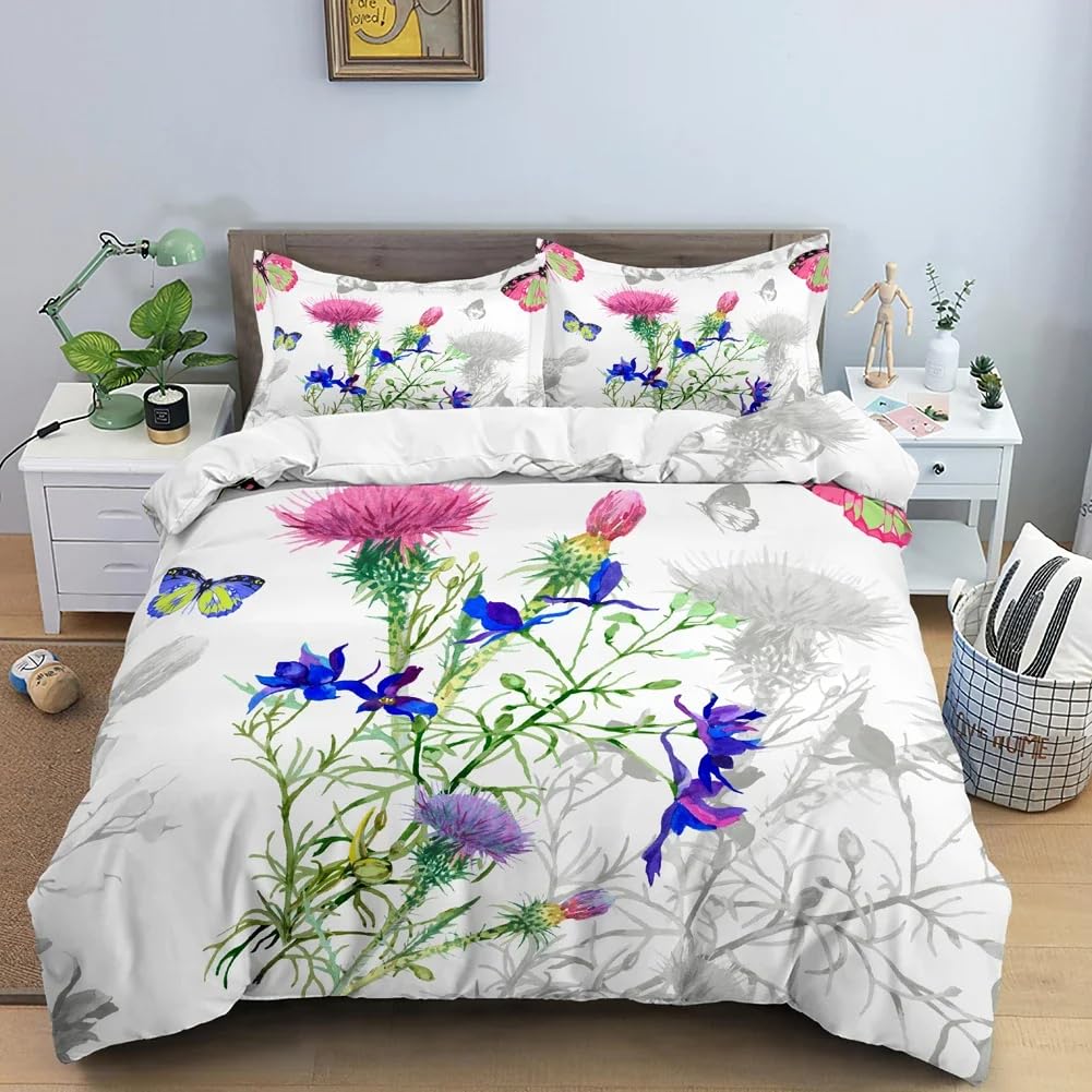 QBIDCSX King Size Duvet Cover Sets Flowers Bedding Set with Zipper Closure Breathable Hypoallergenic Microfiber Quilt Cover 94.5"x 86.6"(240x220 cm) + 2 Pillowcases 19.7"x 29.5"(50x75 cm)