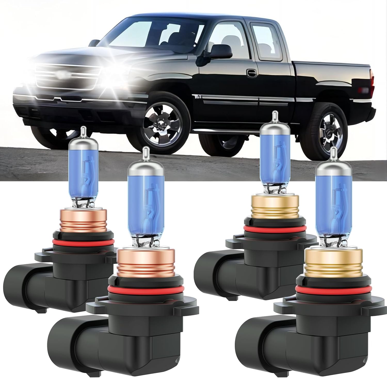 XFLHEHD Fits for 1999-2006 Chevy Silverado 1500 2500 Halogen Headlight Bulbs Combo, Ultra Bright 5000K White High Low Beam Headlight Bulbs, Plug and Play, 4 Pack