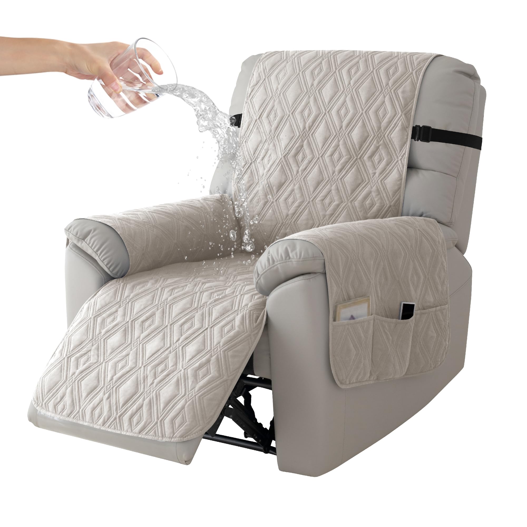 Eco-Ancheng Waterproof Recliner Cover Recliner Chair Cover Nonslip Covers for Recliner Chair Slipcover with Pocket Elastic Straps Reclining Slipcovers Stay in Place Recliner Protector for Kids Pets 09