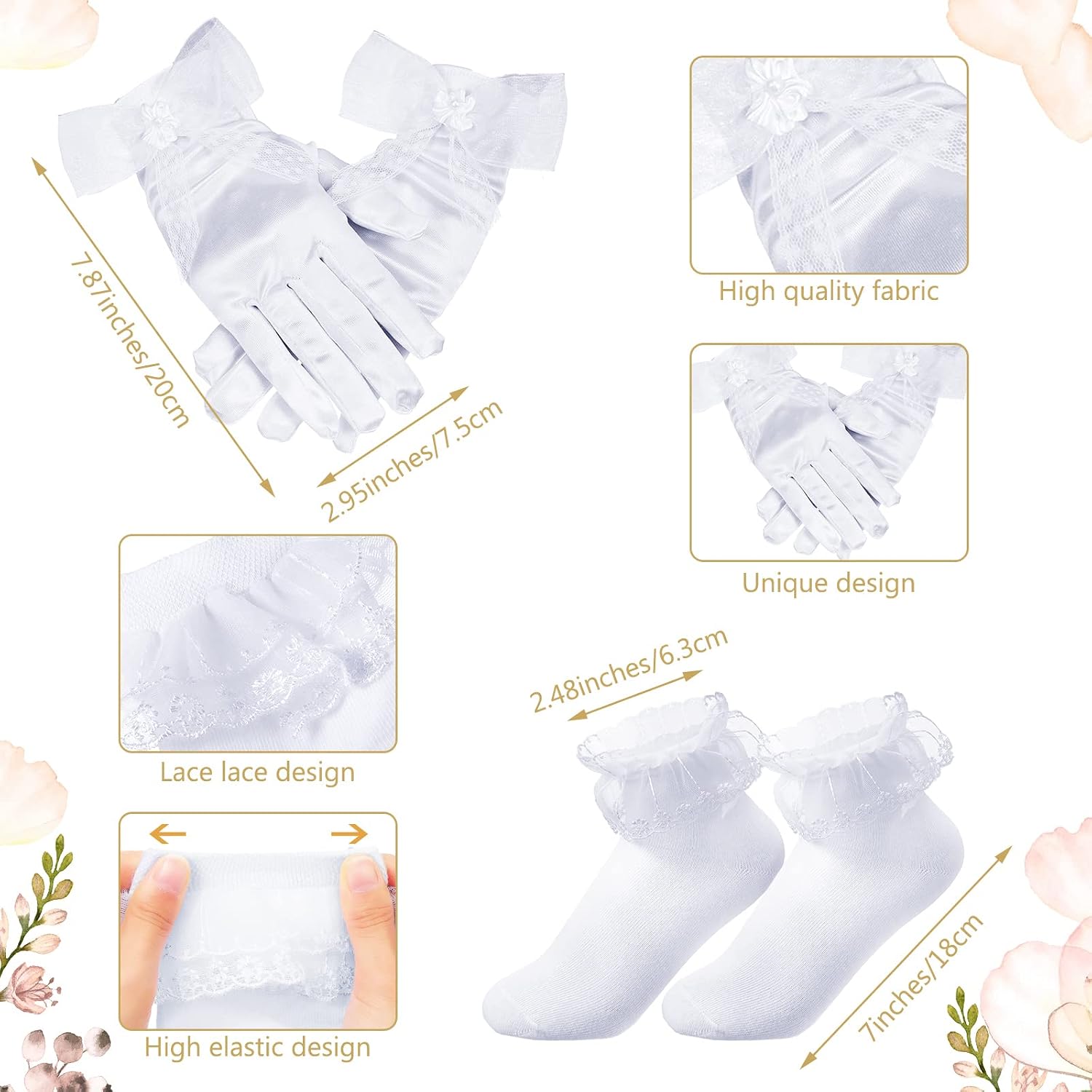 Funtery 6 Pcs First Communion Veils for Girls Catholic Set 1st Communion Wreath Veil Headpiece Sock Necklace Bracelet Kid