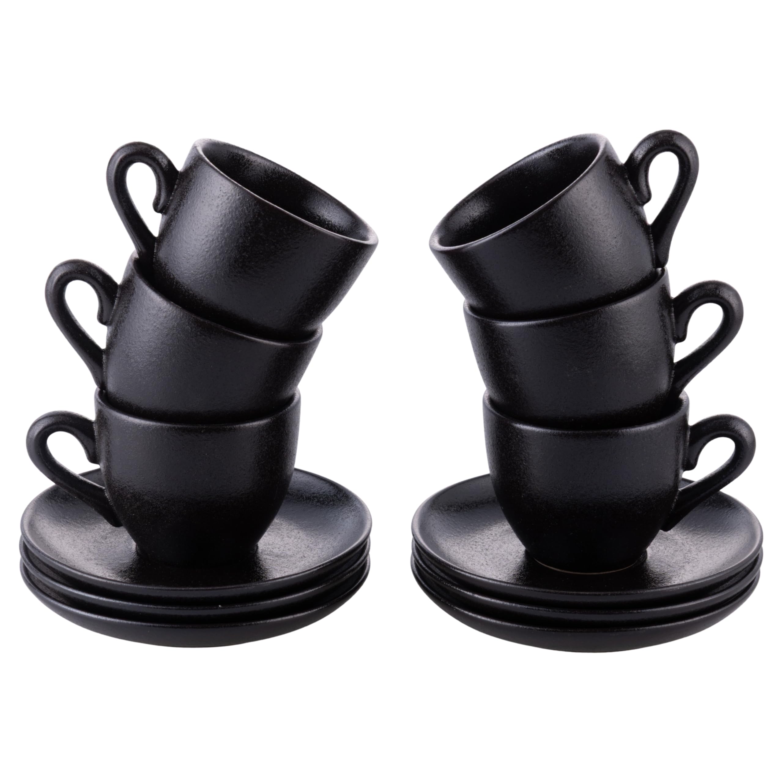 Villa d'Este Home Tivoli 1996 Set of 6 Coffee Cups 90 ml with Stoneware Saucer, Horeca Black