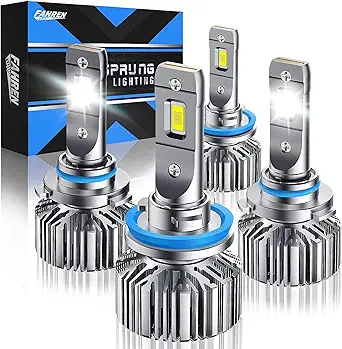 FAHREN 9005/HB3 H11/H9/H8 Light Bulbs Combo, 44000 Lumens, 600% brighter 6500K Cool White Super Bright, Halogen Replacement, Pack of 4, H11/H9/H8 9005/HB3